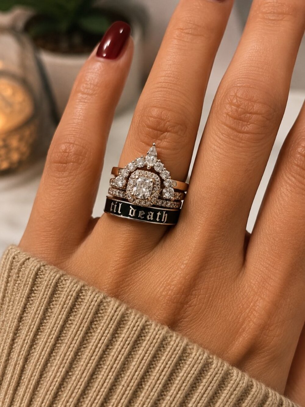 TIL DEATH Silver Black Band Ring Size 9 Stackable Promise Wedding Ring NWT